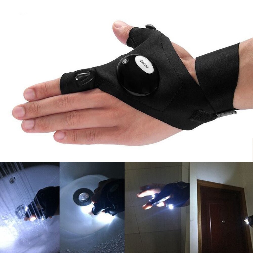 Pair Right and Left Multifunctional Fingerless LED Flashlight Waterproof Gloves