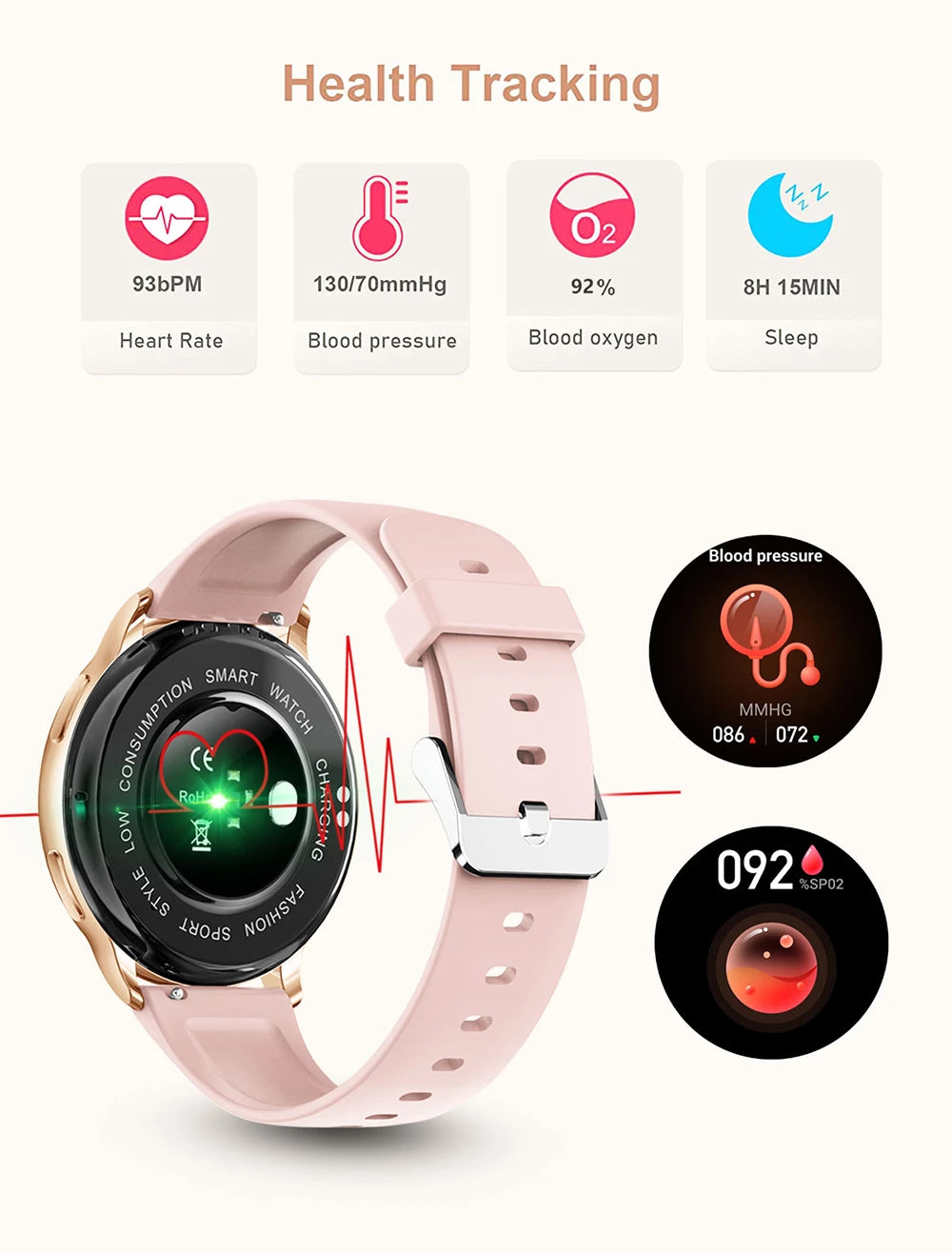 New Custom Dial, Answer Call, Blood Pressure Monitoring, Waterproof Smart watch