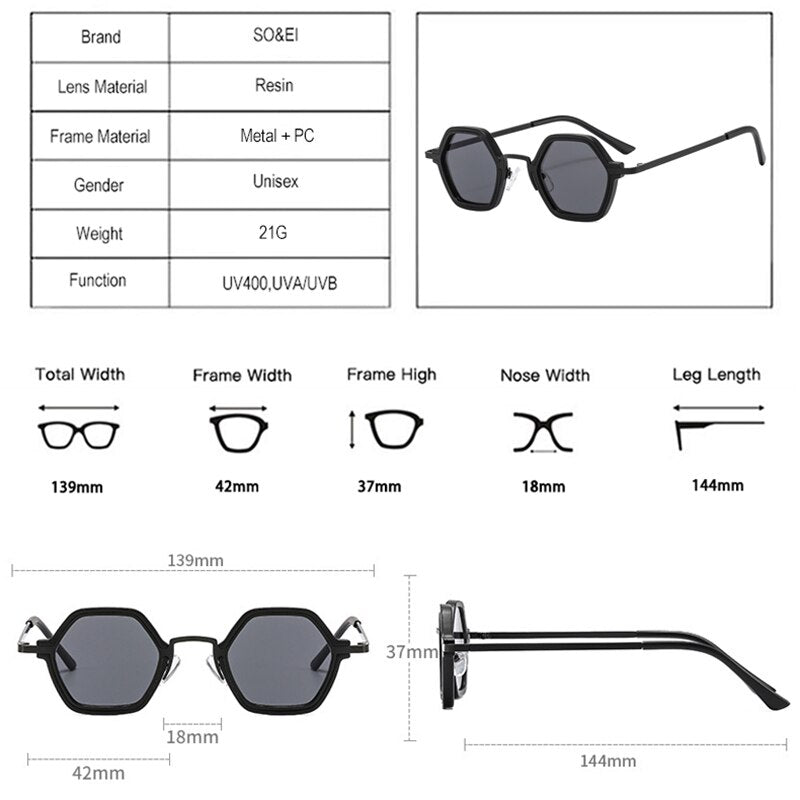 Hip-Hop Unisex Small Frame Polygonal Metal Sunglasses - C