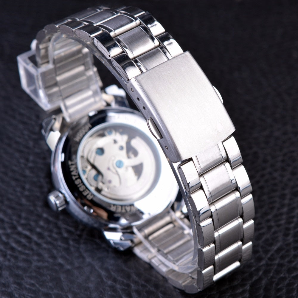 WINNER Blue Ocean Fashion Casual Designer Stainless Steel Watch