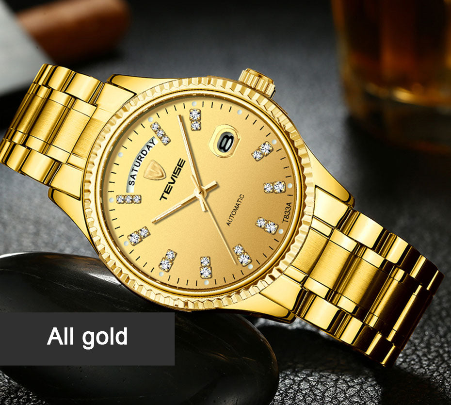 Tevise Luxury Golden Automatic Mechanical Watch