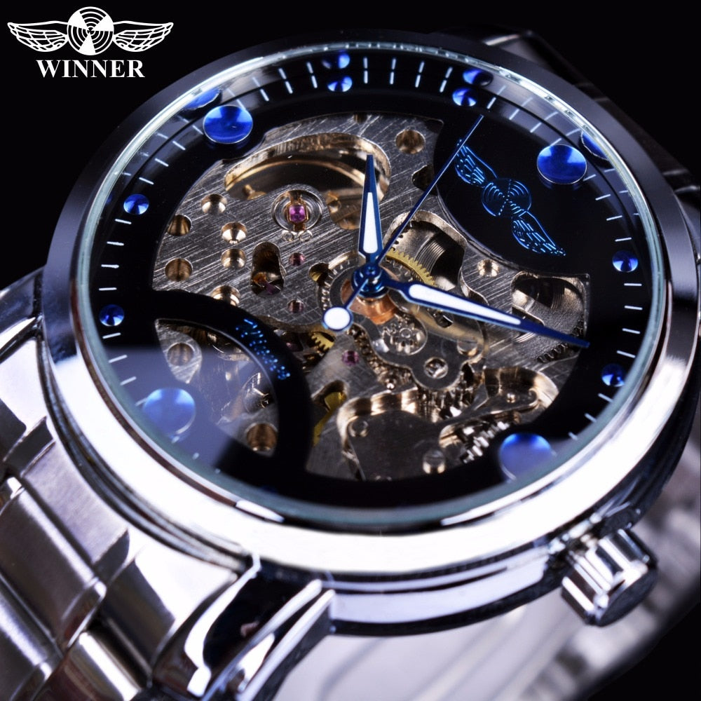 WINNER Blue Ocean Fashion Casual Designer Stainless Steel Watch