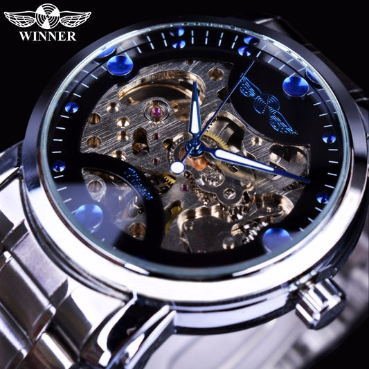 WINNER Blue Ocean Fashion Casual Designer Stainless Steel Watch