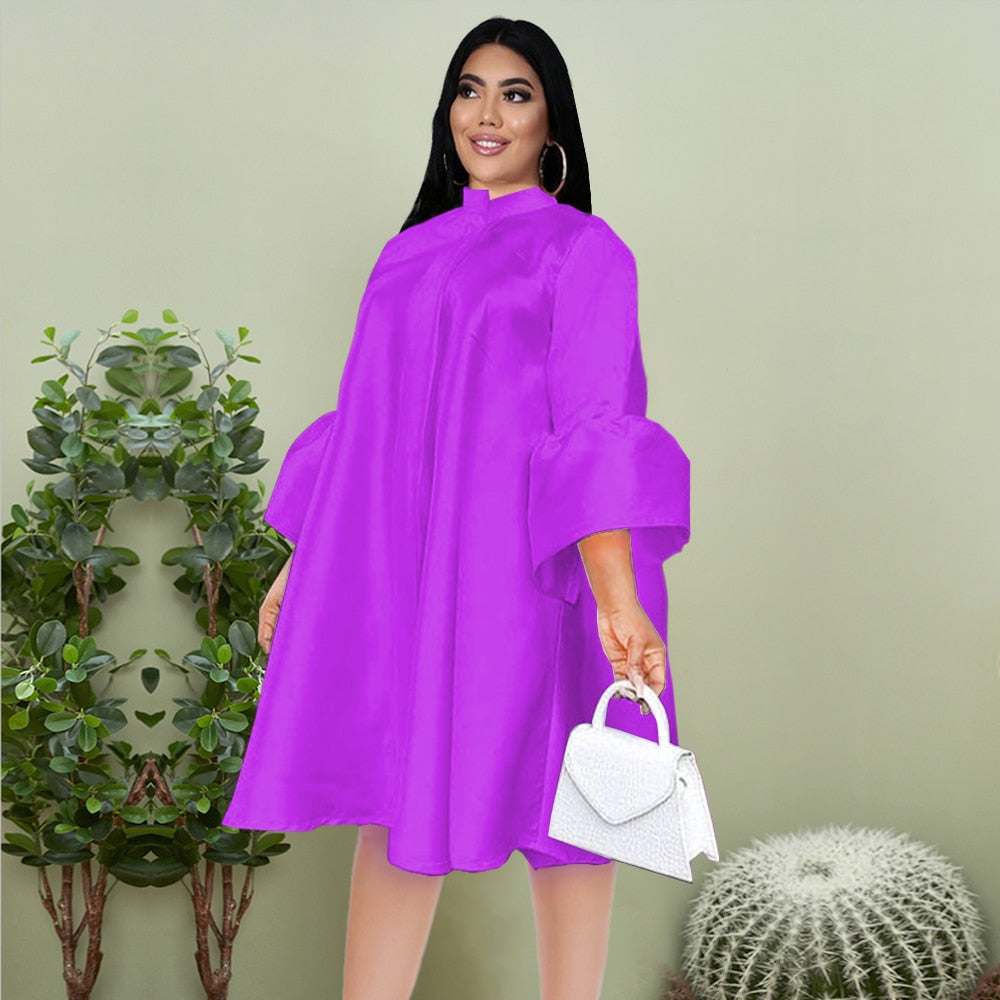 Three Quarter Lantern Sleeve Knee Length Oversized Dress