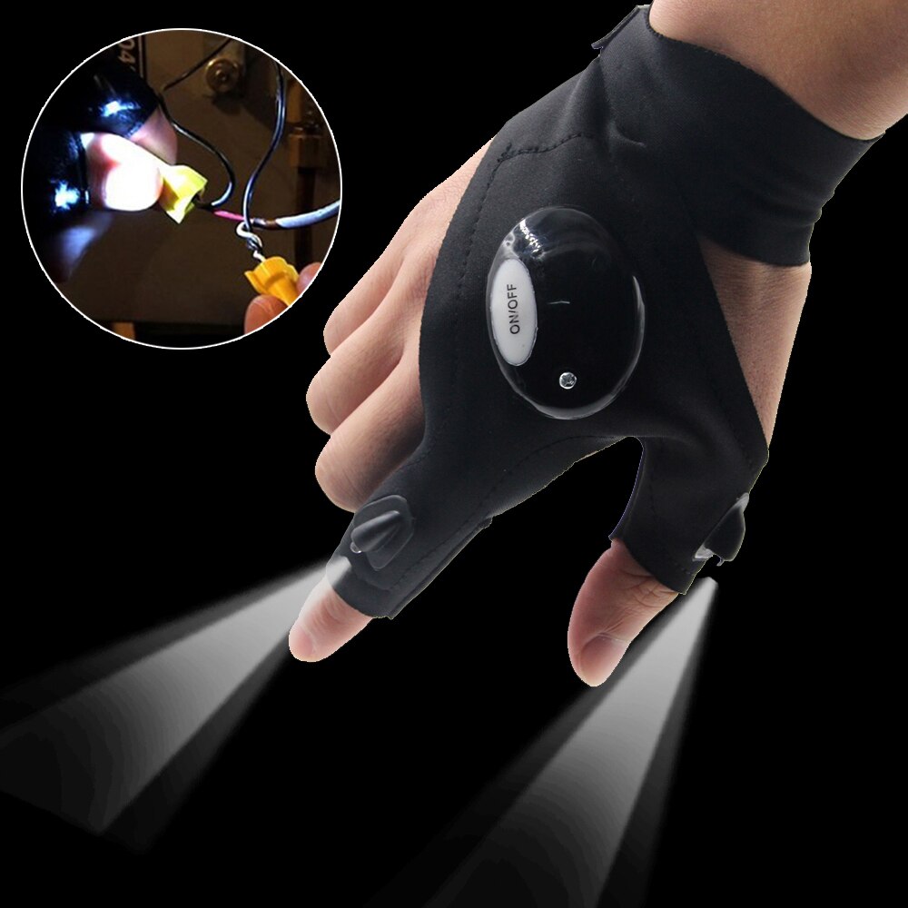 Pair Right and Left Multifunctional Fingerless LED Flashlight Waterproof Gloves