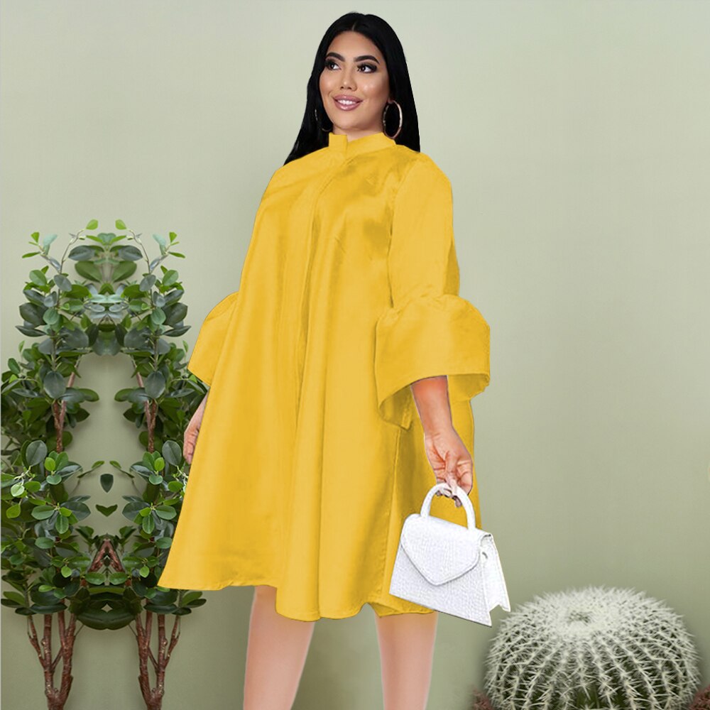 Three Quarter Lantern Sleeve Knee Length Oversized Dress