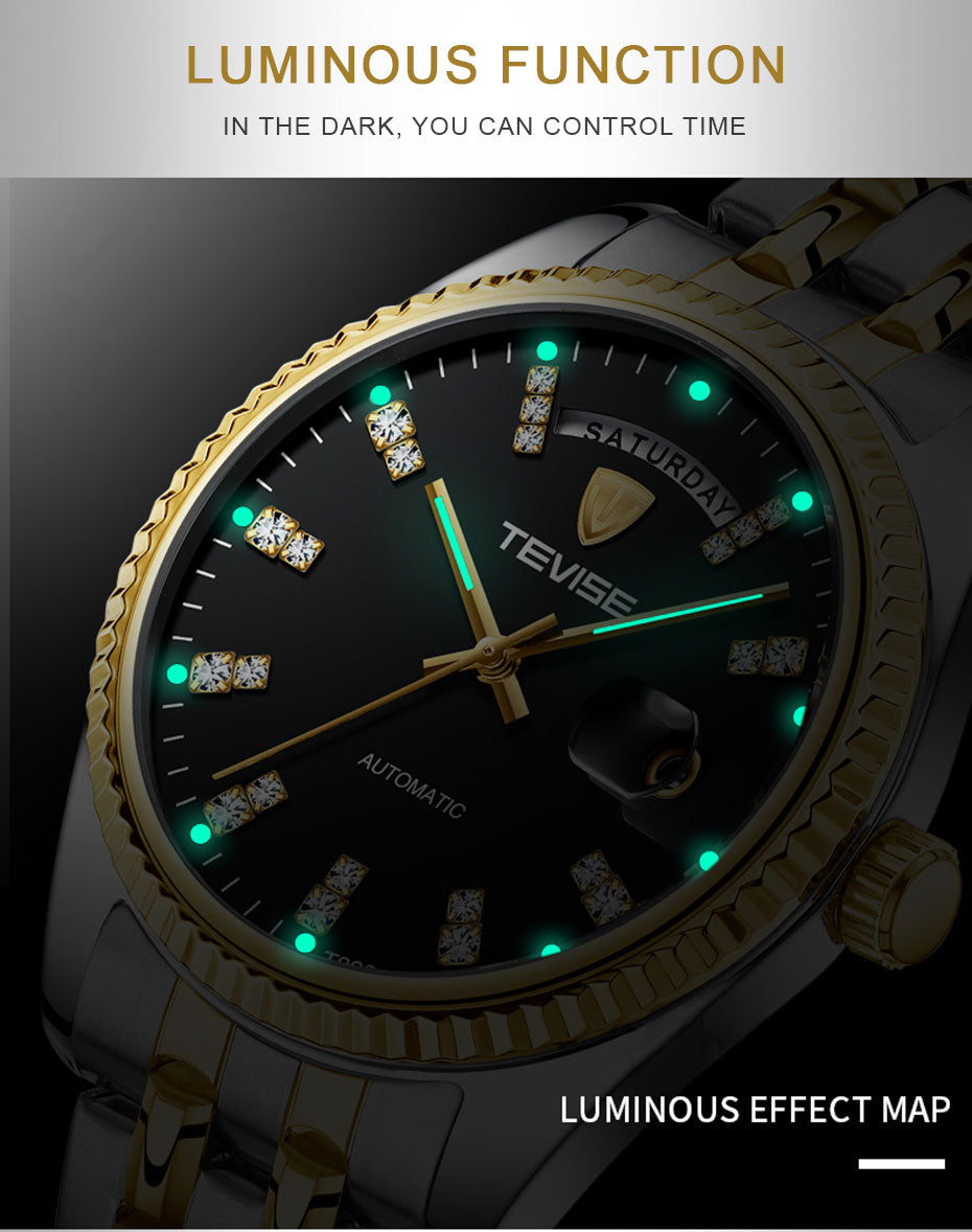 Tevise Luxury Golden Automatic Mechanical Watch