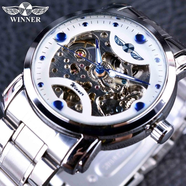 WINNER Blue Ocean Fashion Casual Designer Stainless Steel Watch