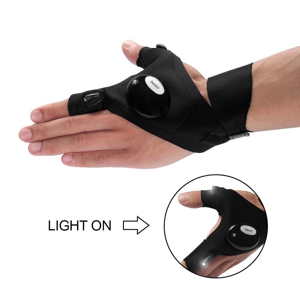 Pair Right and Left Multifunctional Fingerless LED Flashlight Waterproof Gloves