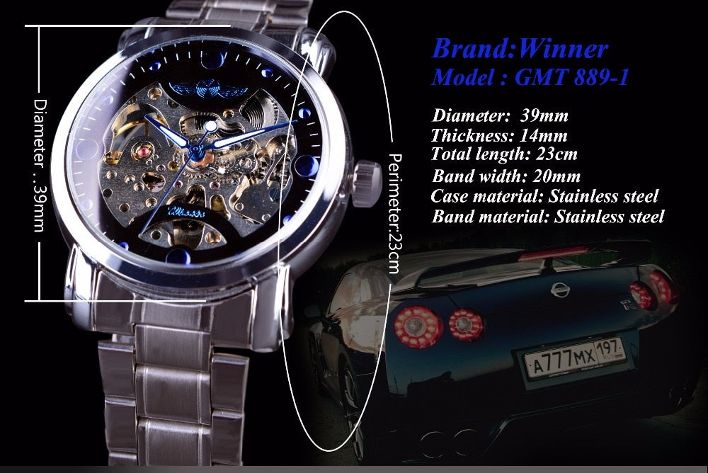 WINNER Blue Ocean Fashion Casual Designer Stainless Steel Watch