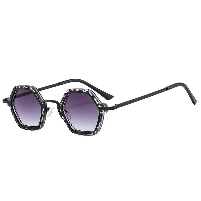 Hip-Hop Unisex Small Frame Polygonal Metal Sunglasses - C