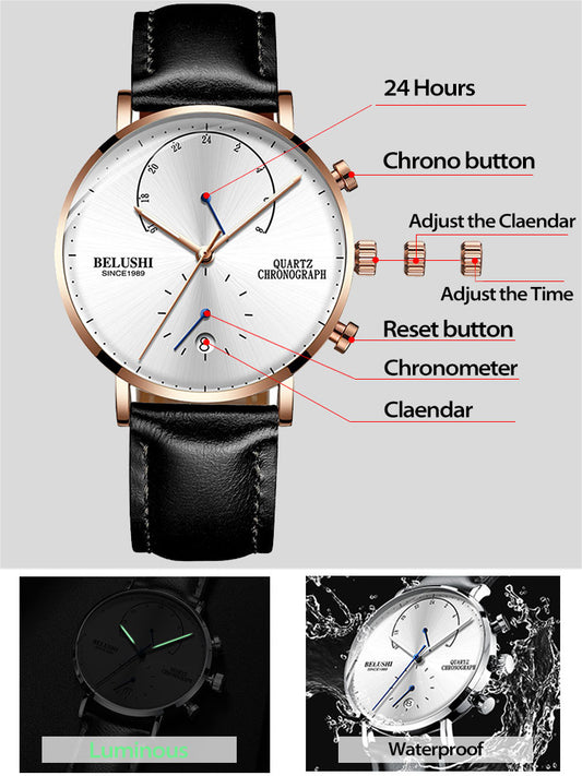 Quartz Modern Chronograph Leather Strap Watches