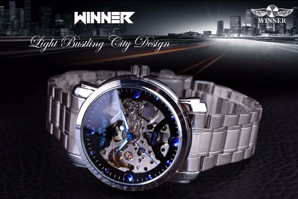 WINNER Blue Ocean Fashion Casual Designer Stainless Steel Watch