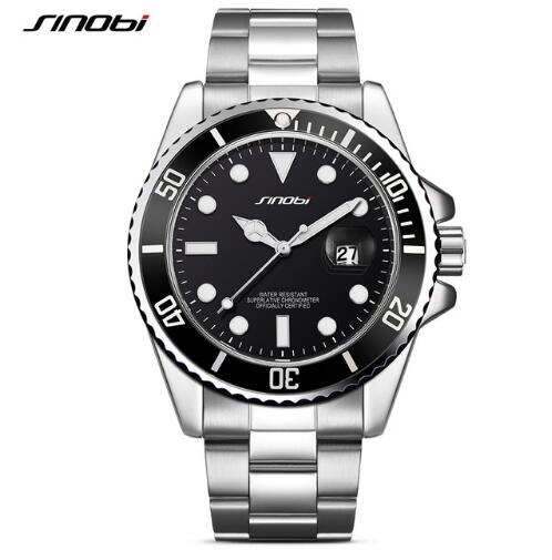 SINOBI Casual Men Watch Waterproof Date Stainless Steel Band