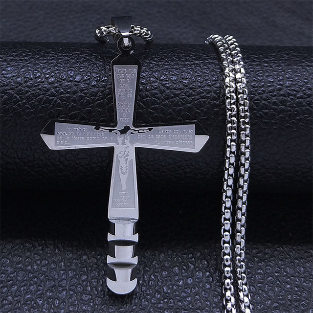 Christian Bible Cross Stainless Steel Gold Color Necklace