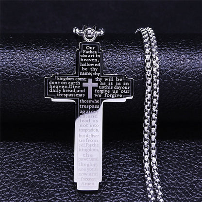 Christian Bible Cross Stainless Steel Gold Color Necklace