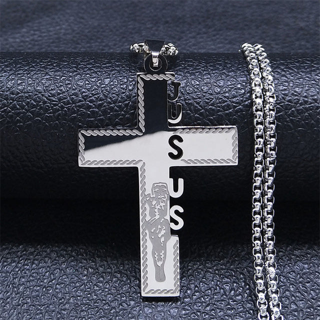 Christian Bible Cross Stainless Steel Gold Color Necklace