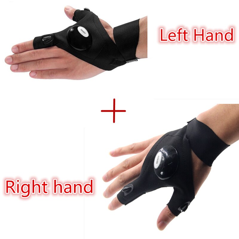 Pair Right and Left Multifunctional Fingerless LED Flashlight Waterproof Gloves