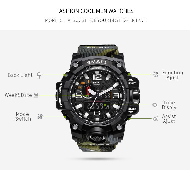 SMAEL Sport Watch Men Alarm Camouflage Waterproof