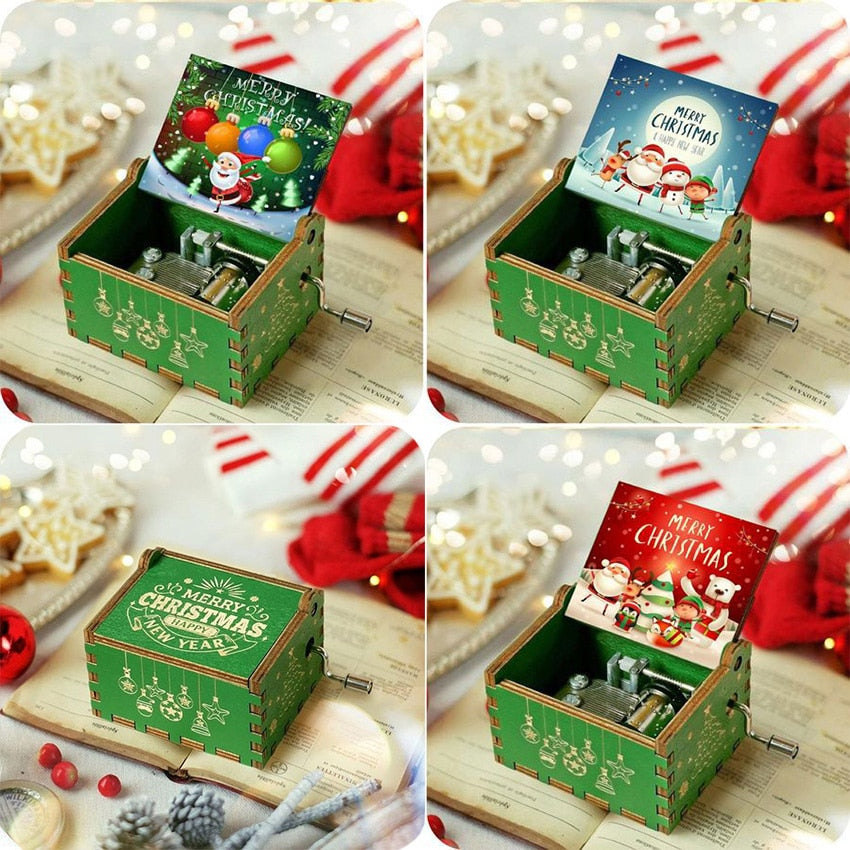 Christmas Wooden Hand Crank Music Box