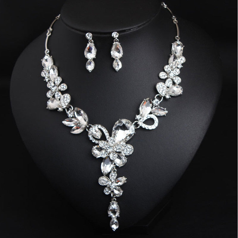 Luxury Jerusalem Water Drop Flower Crystal Necklace & Earrings