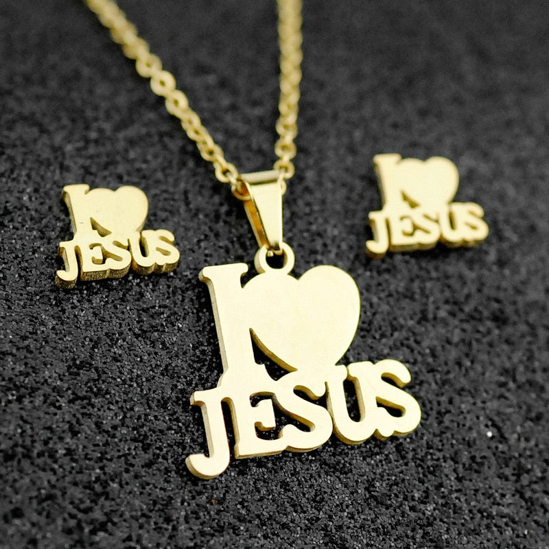 I Love Jesus Charm Stainless Steel Necklace