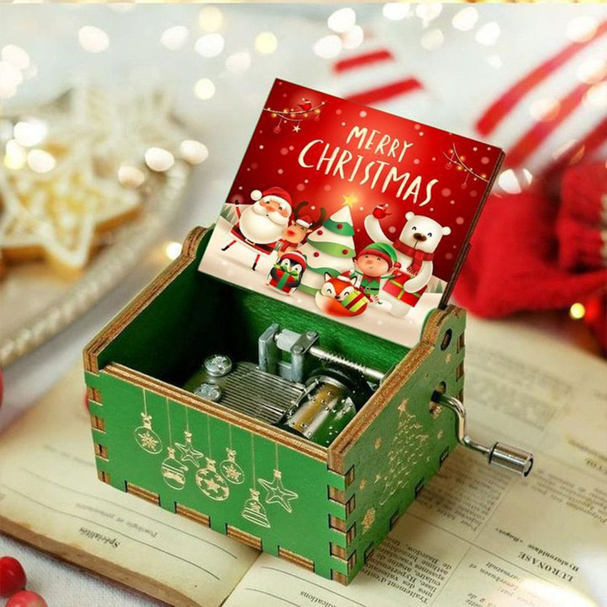 Christmas Wooden Hand Crank Music Box