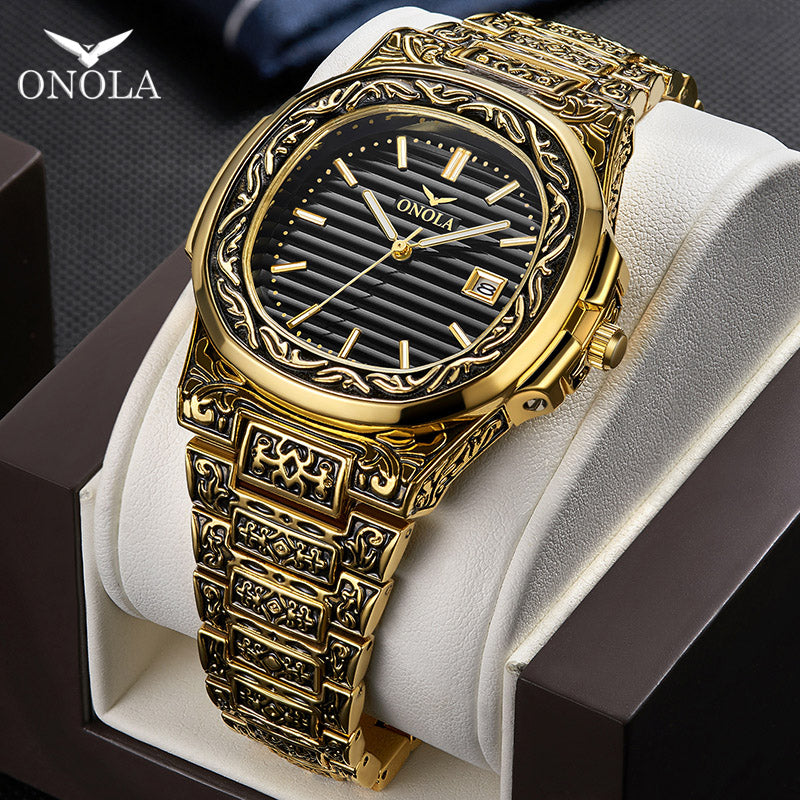 ONOLA luxury Retro golden stainless steel watch