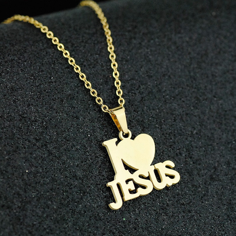 I Love Jesus Charm Stainless Steel Necklace