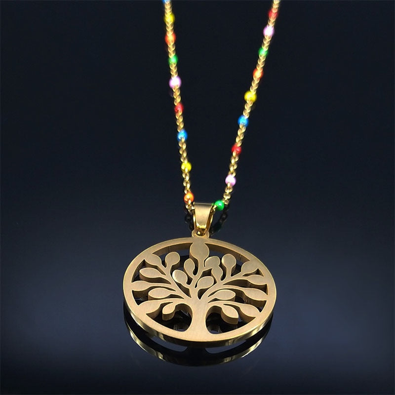 Bohemian Colorful Turkey Eyes Tree of Life Necklace