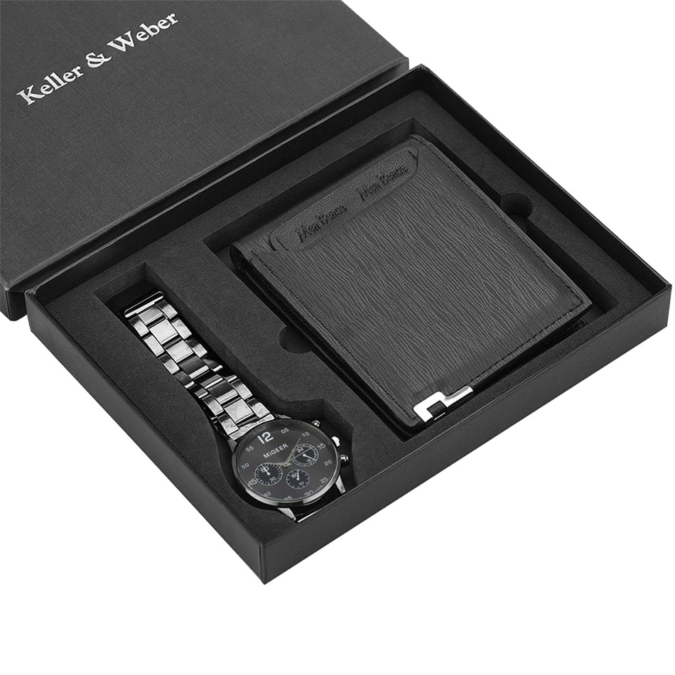 Keller & Weber Men Watch-Wallet Set Present Box