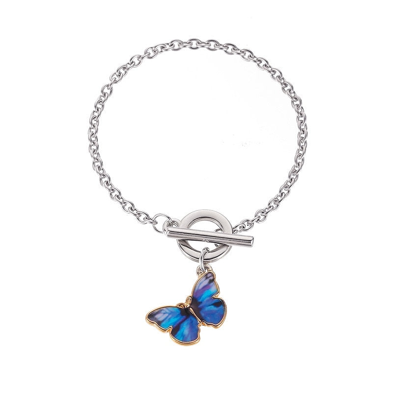 Blue Butterfly Gradient Necklace & Bracelet