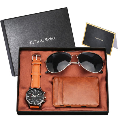 Keller & Weber Men Watch-Sunglasses-Brown Card Case Sets