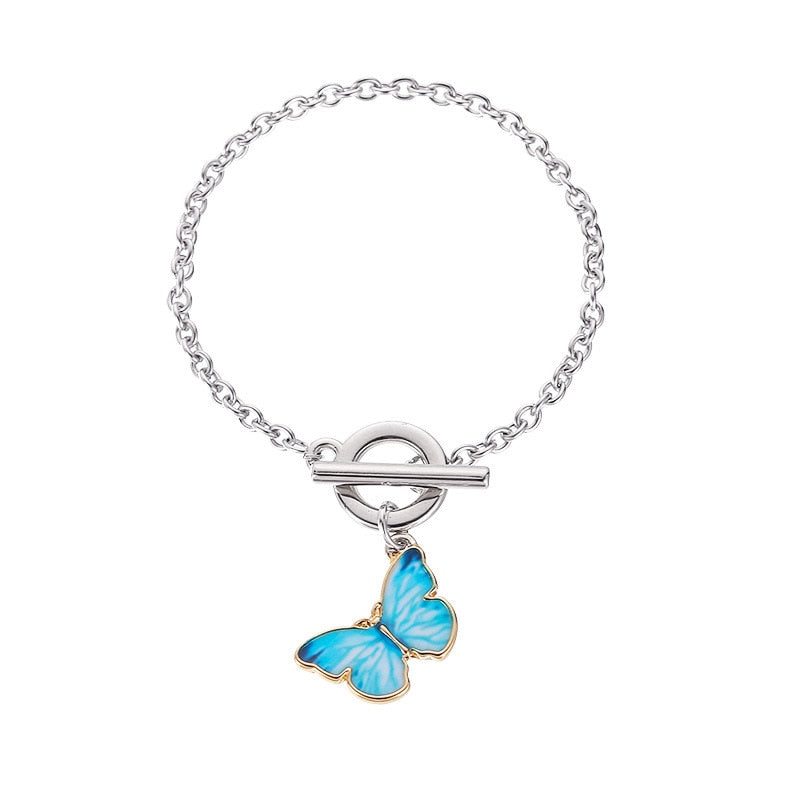 Blue Butterfly Gradient Necklace & Bracelet