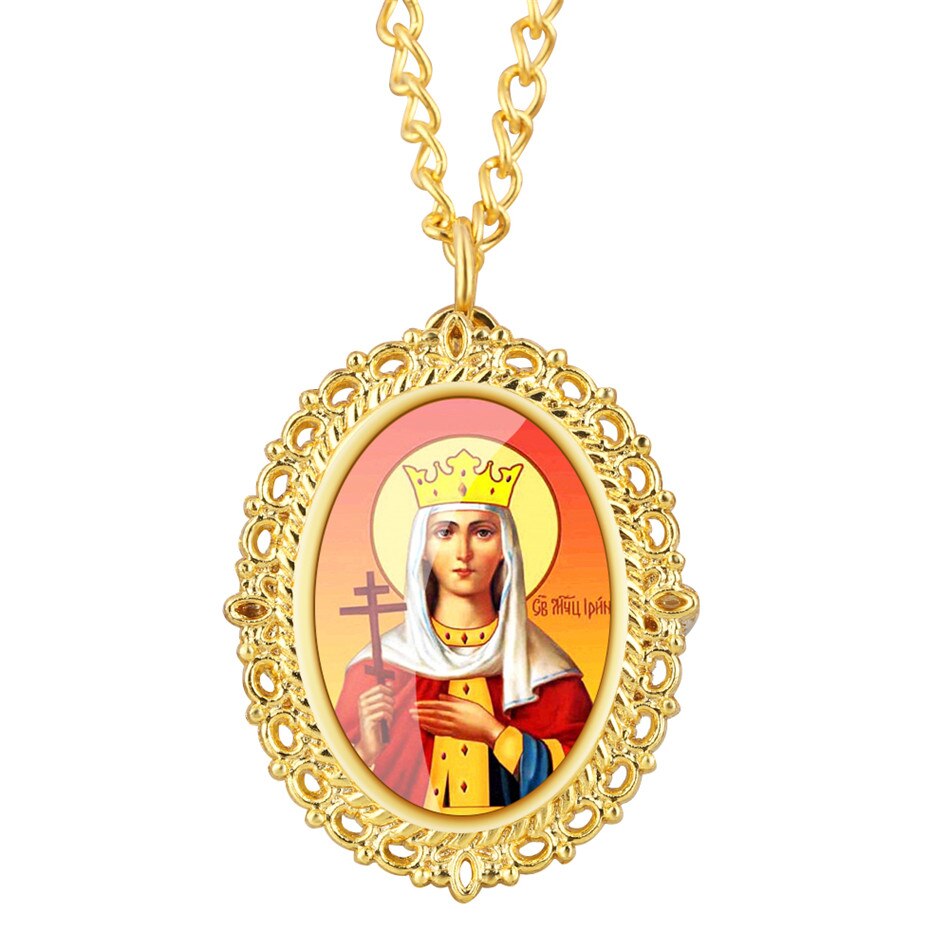 Golden Oval Jesus Virgin Mary Pendant Necklace Watch