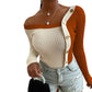 Fashion Button Off Shoulder Knitted Sweater