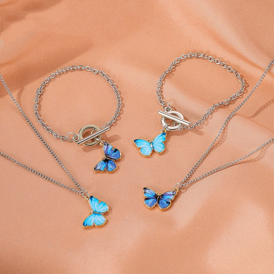 Blue Butterfly Gradient Necklace & Bracelet