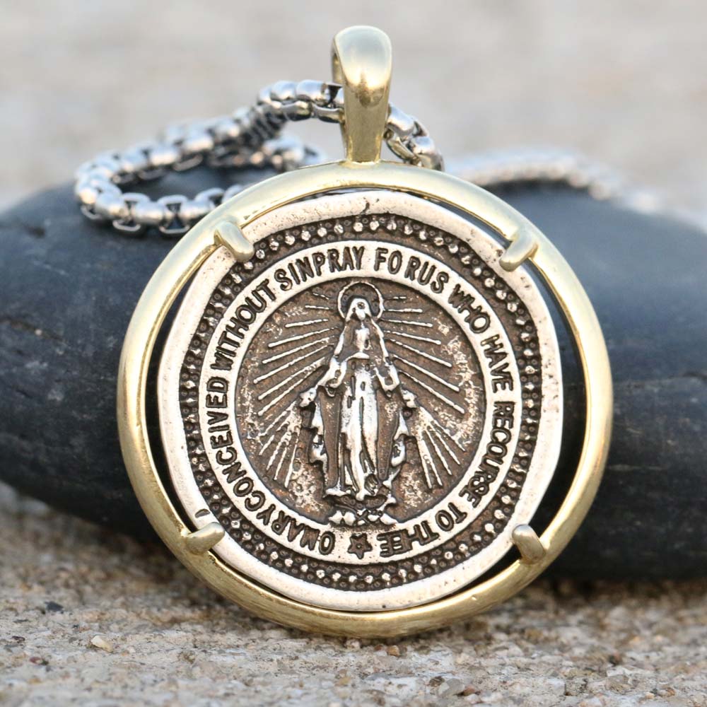 Virgin Mary Catholic Miraculous Medal Pendant Necklace