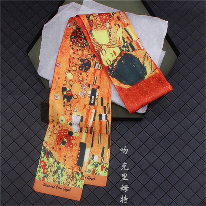 88*5cm Gustav Klimt & Vincent Van Gogh Oil Painting Twill Silk Handkerchief