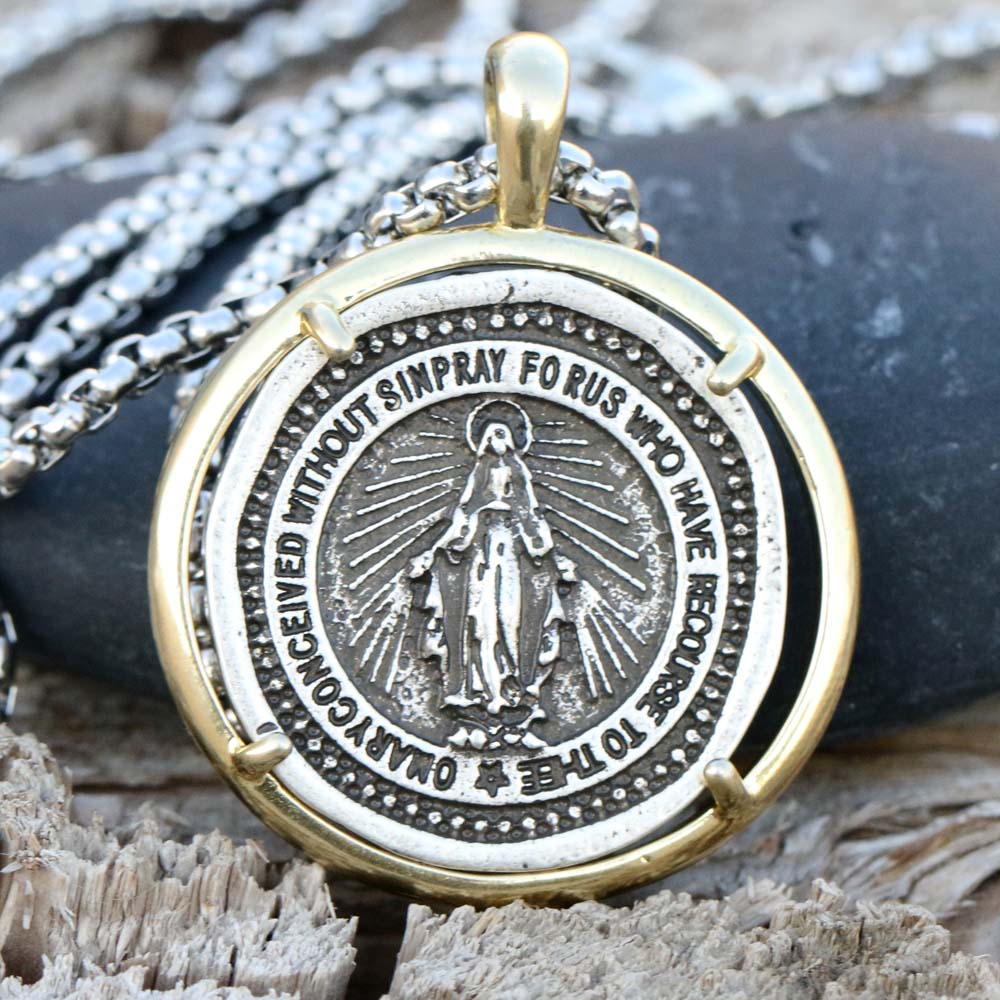 Virgin Mary Catholic Miraculous Medal Pendant Necklace