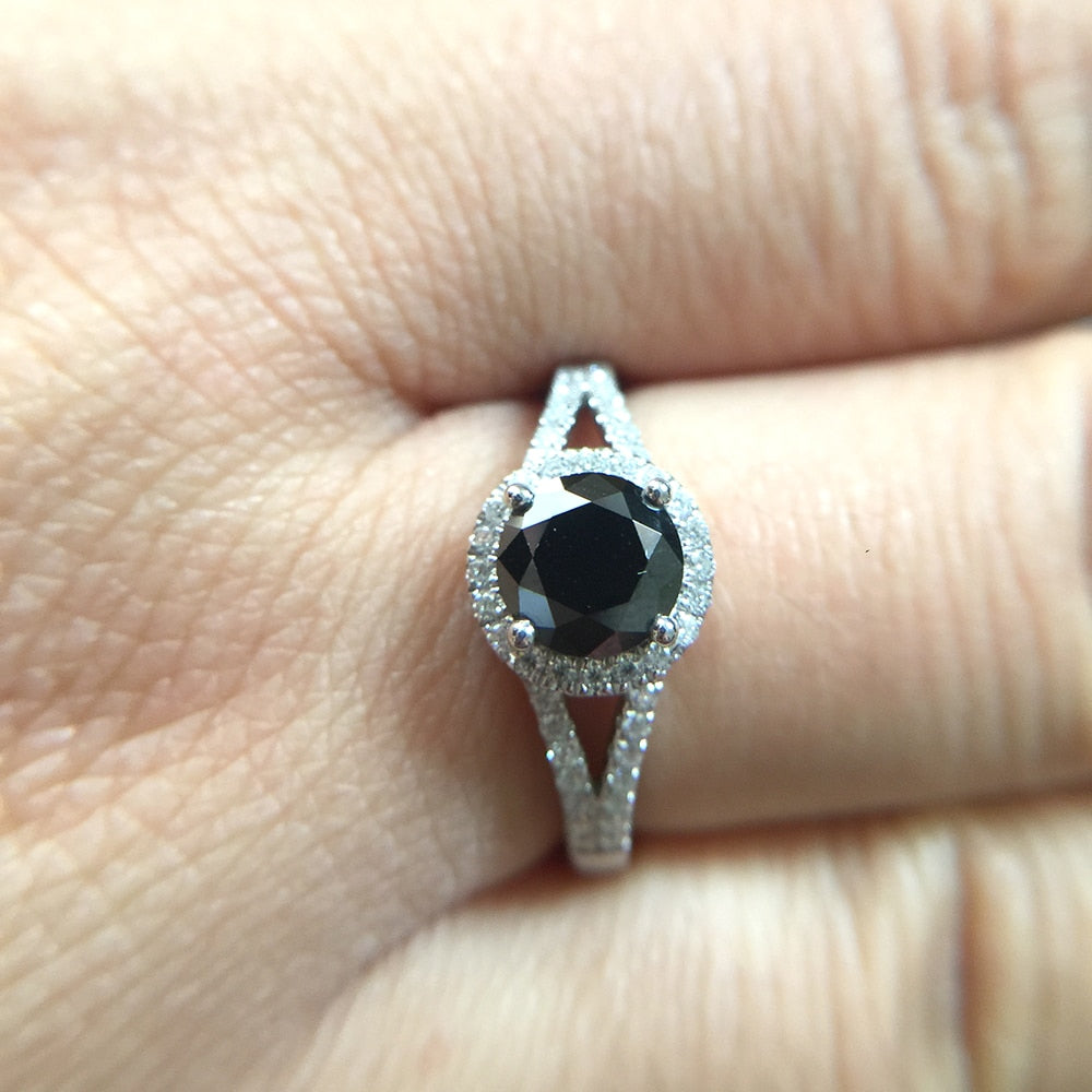 14K White Gold Black Round Moissanite 1-3 Carat 9MM Solitaire Ring