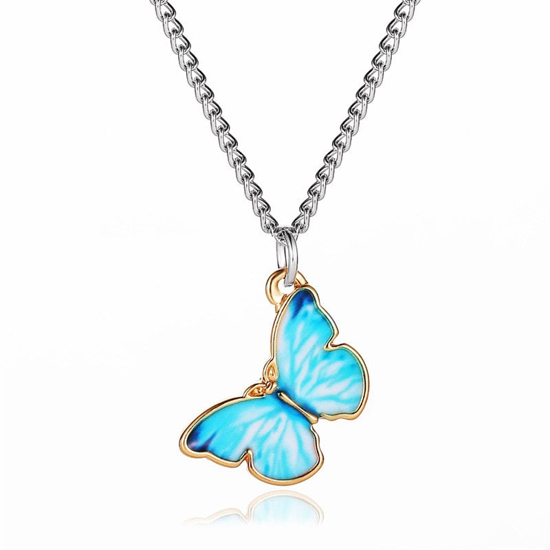 Blue Butterfly Gradient Necklace & Bracelet