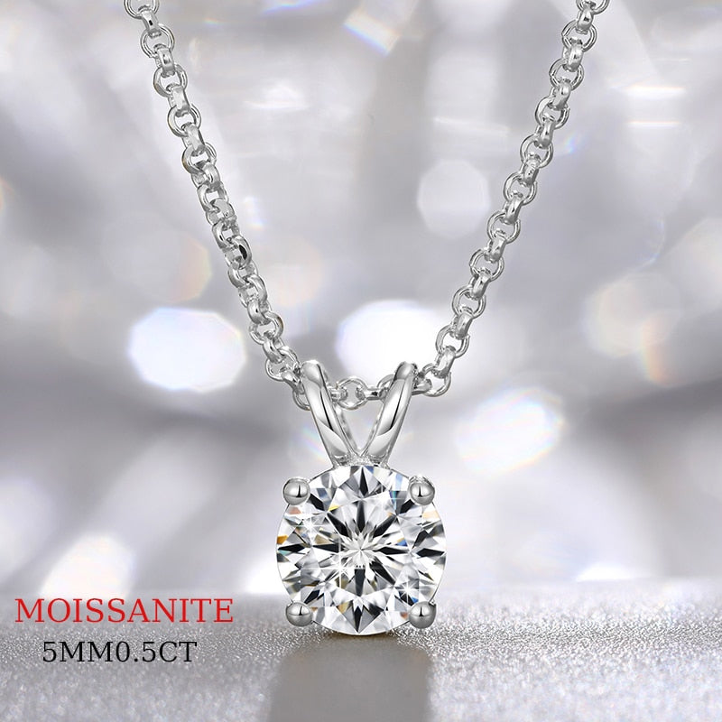 Silver-Rose-Gold 0.1-2CT Moissanite 3-6.5mm 925 Silver Necklace, GRA