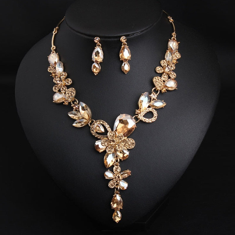 Luxury Jerusalem Water Drop Flower Crystal Necklace & Earrings