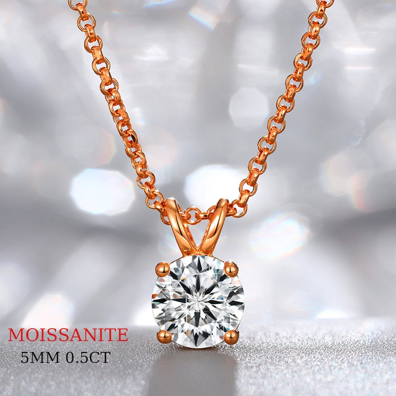 Silver-Rose-Gold 0.1-2CT Moissanite 3-6.5mm 925 Silver Necklace, GRA