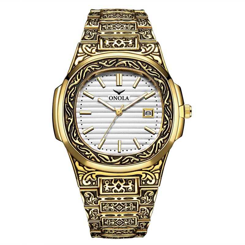 ONOLA luxury Retro golden stainless steel watch