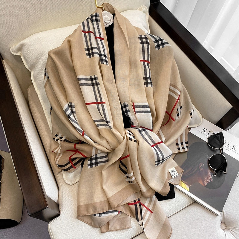 90*180cm British Plaid Warm Cotton and Linen Scarf