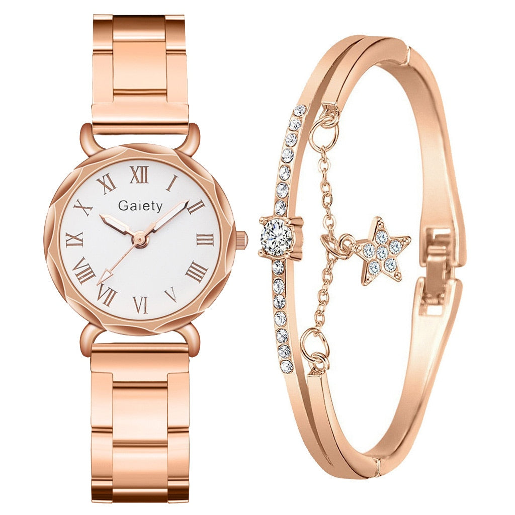 2PCS Set Gaiety Brand. Rhinestone Bracelet Montre Femme watch