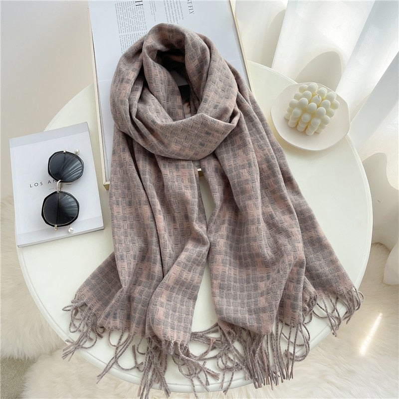 200*65cm Luxury Plaid Cashmere Long Pashmina Scarf