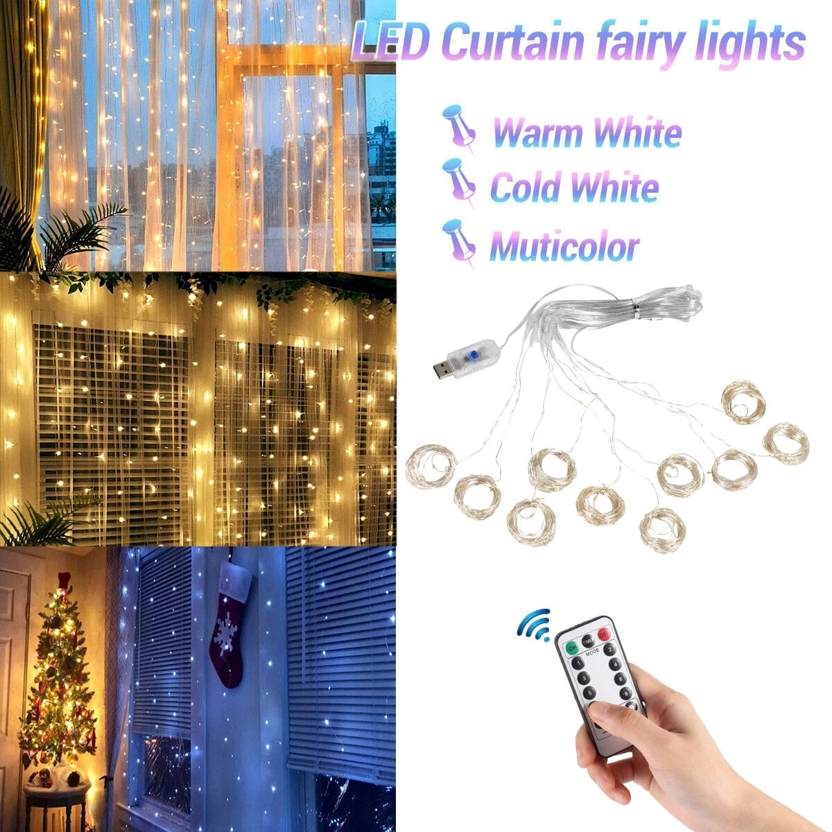 Curtain Lights Garland Merry Christmas Decorations